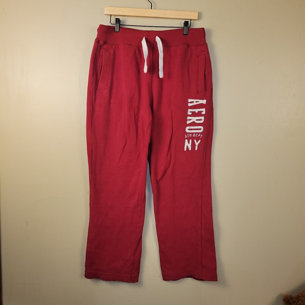 Aeropostale Aero NY Red Sweatpants‎ Small Drawstring Fleece Joggers Casual Sz M